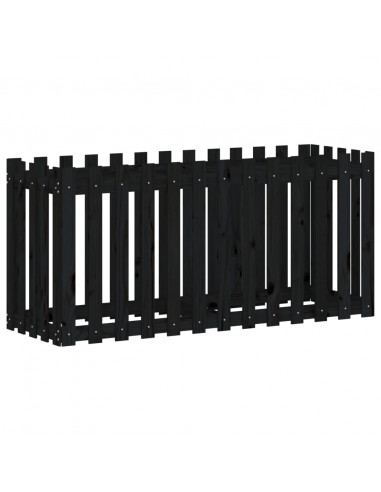 Fioriera Giardino a Recinzione Nera 150x50x70cm Massello Pino