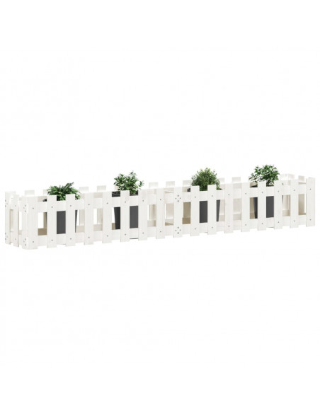 Fioriera Giardino a Recinzione Bianca 200x30x30cm Massello Pino