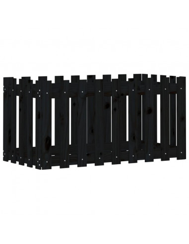 Fioriera Giardino a Recinzione Nera 100x50x50cm Massello Pino