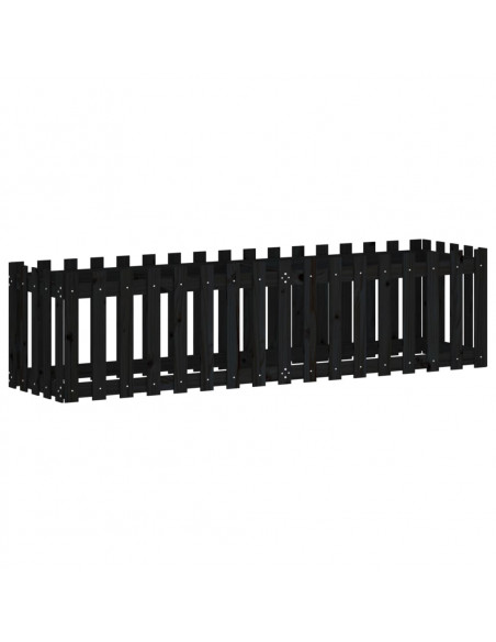 Fioriera Giardino a Recinzione Nera 200x50x50cm Massello Pino