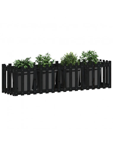 Fioriera Giardino a Recinzione Nera 200x50x50cm Massello Pino