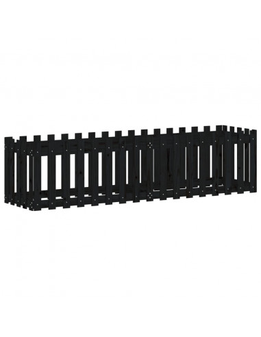 Fioriera Giardino a Recinzione Nera 200x50x50cm Massello Pino