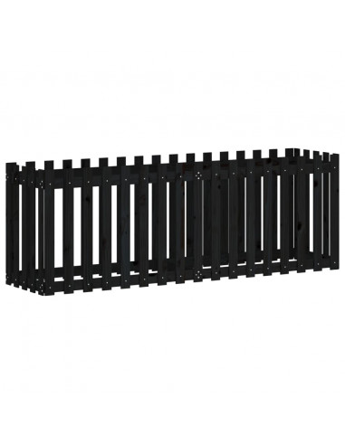 Fioriera Giardino a Recinzione Nera 200x50x70cm Massello Pino