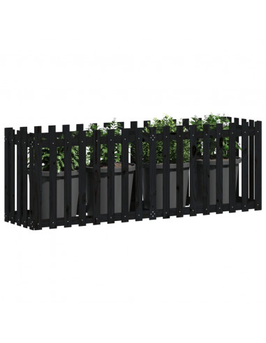 Fioriera Giardino a Recinzione Nera 200x50x70cm Massello Pino