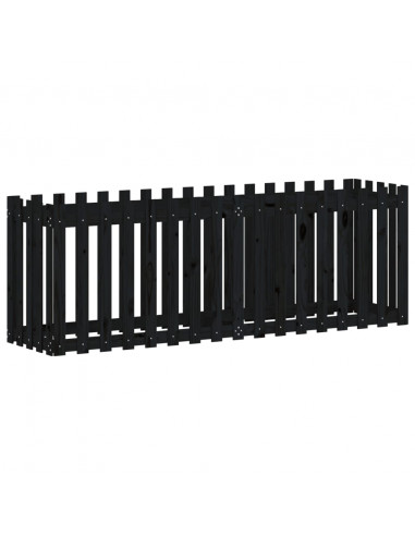 Fioriera Giardino a Recinzione Nera 200x50x70cm Massello Pino