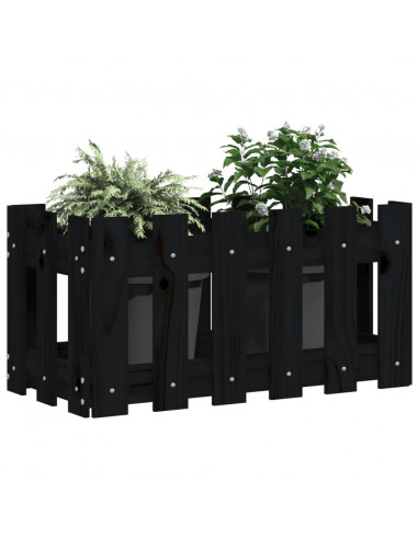 Fioriera Giardino a Recinzione Nera 60x30x30 cm Massello Pino
