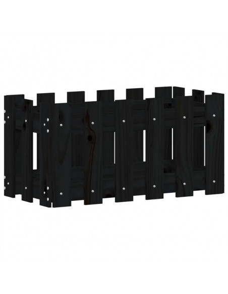 Fioriera Giardino a Recinzione Nera 60x30x30 cm Massello Pino