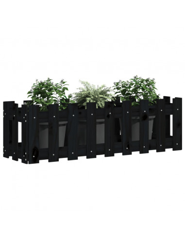 Fioriera Giardino a Recinzione Nera 100x30x30cm Massello Pino