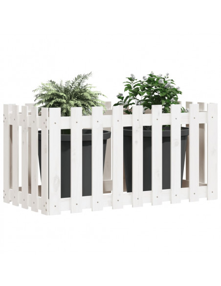 Fioriera Giardino a Recinzione Bianca 100x50x70cm Massello Pino