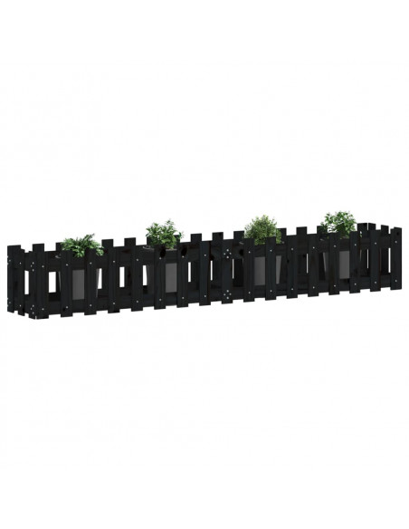 Fioriera Giardino a Recinzione Nera 200x30x30cm Massello Pino