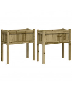 Fioriere da Giardino 2 pz con Gambe in Legno di Pino Impregnato 2