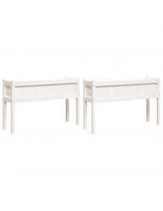 Fioriere da Giardino 2 pz con Gambe Bianche Legno Massello Pino 2