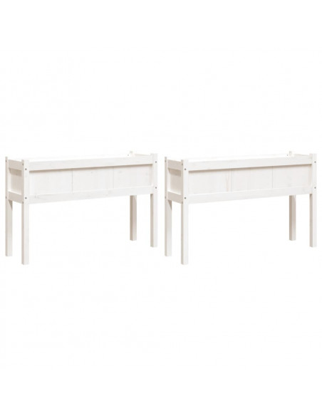 Fioriere da Giardino 2 pz con Gambe Bianche Legno Massello Pino