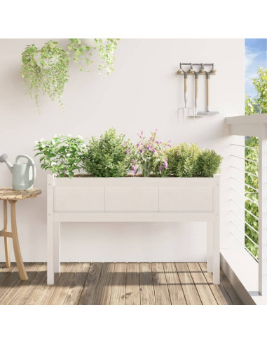 Fioriera da Giardino con Gambe Bianca 110x31x70cm Massello Pino