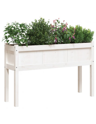 Fioriera da Giardino con Gambe Bianca 110x31x70cm Massello Pino