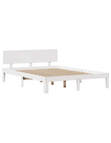 Giroletto con Testiera Bianco 135x190 cm Legno Massello di Pino