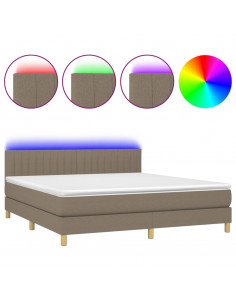 Letto a Molle con Materasso e LED Tortora 160x200 cm in Tessuto 2