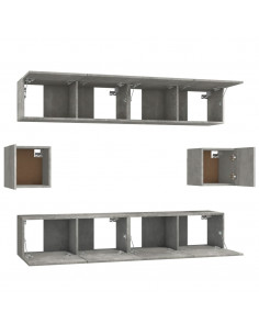 Set di Mobili Porta TV 6 pz Grigio Cemento in Legno Multistrato