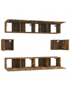 Set di Mobili Porta TV 6 pz Rovere Fumo in Legno Multistrato