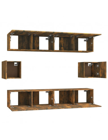 Set di Mobili Porta TV 6 pz Rovere Fumo in Legno Multistrato
