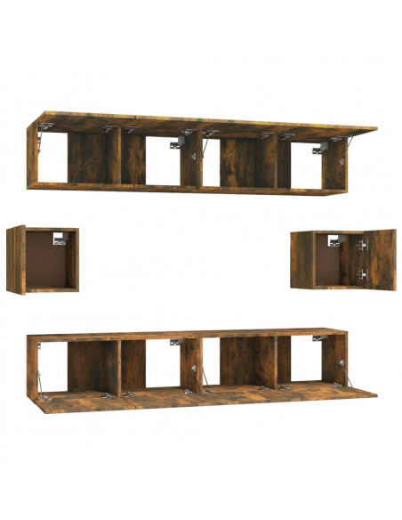 Set di Mobili Porta TV 6 pz Rovere Fumo in Legno Multistrato