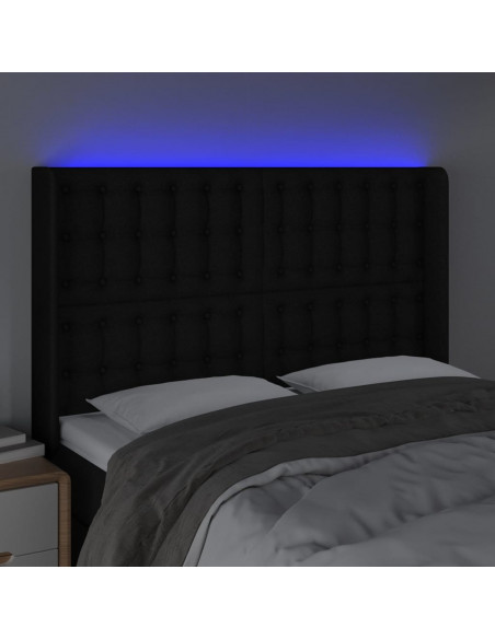 Testiera a LED Nera 147x16x118/128 cm in Tessuto