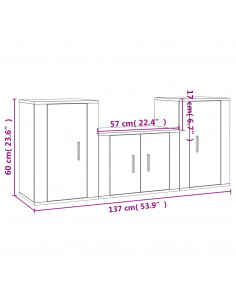 Set Mobili Porta TV 3 pz Bianco Lucido in Legno Multistrato