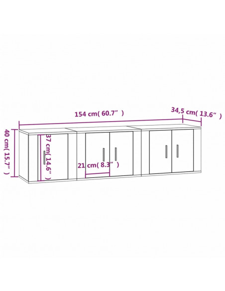 Set Mobili Porta TV 3 pz Bianco Lucido in Legno Multistrato
