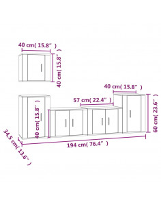 Set di Mobili Porta TV 5 pz Bianco Lucido in Legno Multistrato