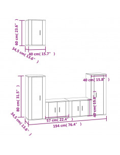 Set di Mobili Porta TV 5 pz Grigio Sonoma in Legno Multistrato