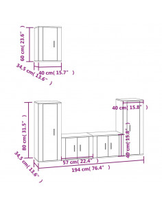 Set di Mobili Porta TV 5 pz Bianco Lucido in Legno Multistrato