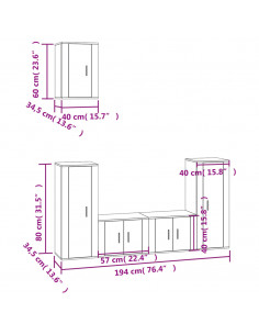 Set Mobili Porta TV 5 pz Rovere Marrone in Legno Multistrato
