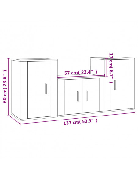 Set Mobili Porta TV 3 pz Rovere Fumo in Legno Multistrato