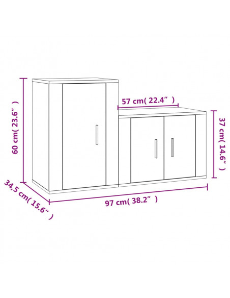Set Mobili Porta TV 2 pz Grigio Sonoma in Legno Multistrato