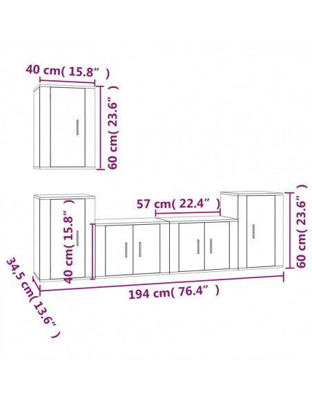 Set di Mobili Porta TV 5 pz Bianco Lucido in Legno Multistrato