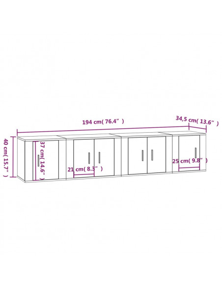 Set di Mobili Porta TV 4 pz Rovere Fumo in Legno Multistrato