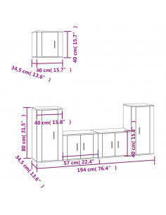 Set di Mobili Porta TV 5 pz Bianco Lucido in Legno Multistrato