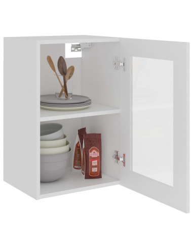 Armadio Sospeso con Vetro Bianco 40x31x60 cm Legno Multistrato