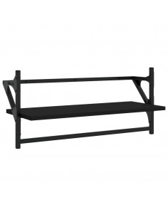 Set Mensole da Parete con Aste 4pz Nero in Legno Multistrato