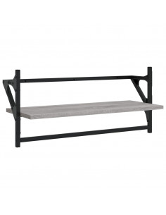 Set Mensole Parete con Aste 4pz Grigio Sonoma Legno Multistrato