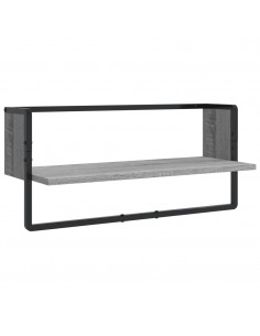 Set Mensole Parete con Aste 4pz Grigio Sonoma Legno Multistrato