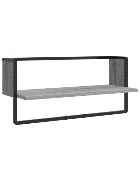 Set Mensole Parete con Aste 4pz Grigio Sonoma Legno Multistrato