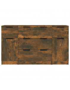 Set di Credenze 3 pz Rovere Fumo in Legno Multistrato