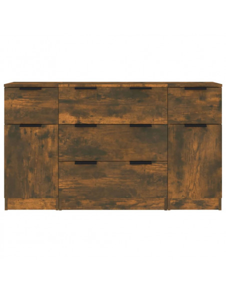 Set di Credenze 3 pz Rovere Fumo in Legno Multistrato