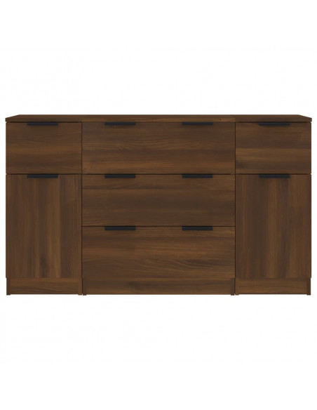 Set di Credenze 3 pz Rovere Marrone in Legno Multistrato