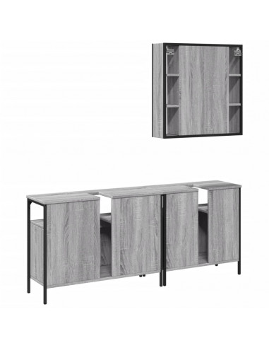 Set Mobili da Bagno 3 pz Grigio Sonoma in Legno Multistrato