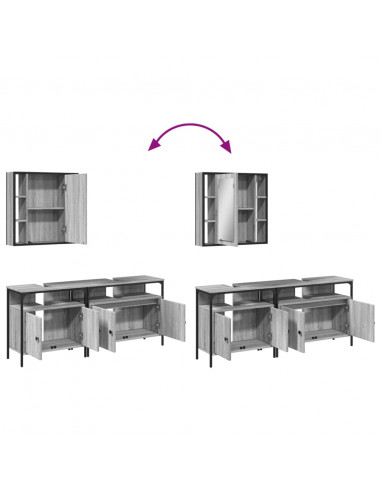 Set Mobili da Bagno 3 pz Grigio Sonoma in Legno Multistrato