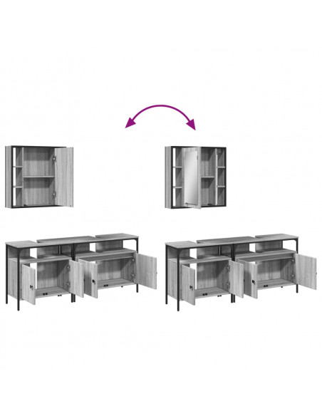 Set Mobili da Bagno 3 pz Grigio Sonoma in Legno Multistrato