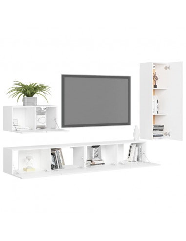 Set Mobili Porta TV 4 pz Bianco in Legno Multistrato
