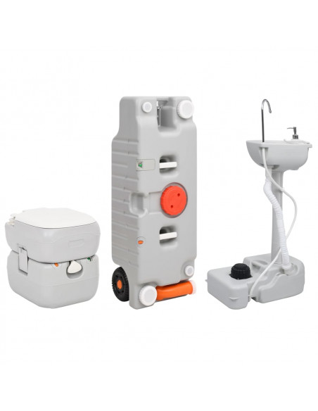 Set Toilette Portatile Campeggio Supporto Lavamani Tanica Acqua